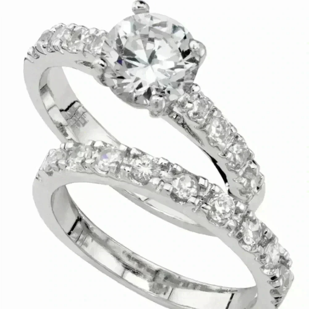 Cubic Zirconia (3 ct. t.w.) Engagement Ring Set in Fine Silver Plate S 6 or 10